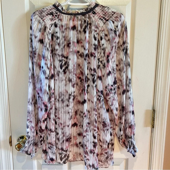 SIMPLYVERA Vera Wang Smocked Watercolor Chiffon Long Sleeves Tie Front Blouse XL - Picture 3 of 15
